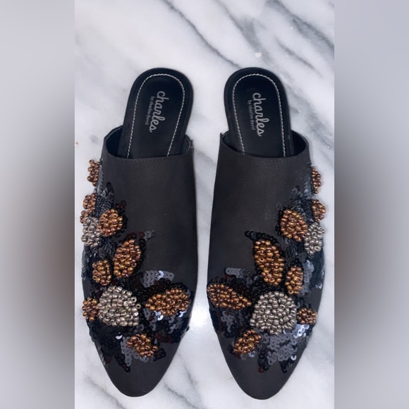 Charles David Embellished Beaded Sequin Slip On Mules Shoes - Picture 1 of 3